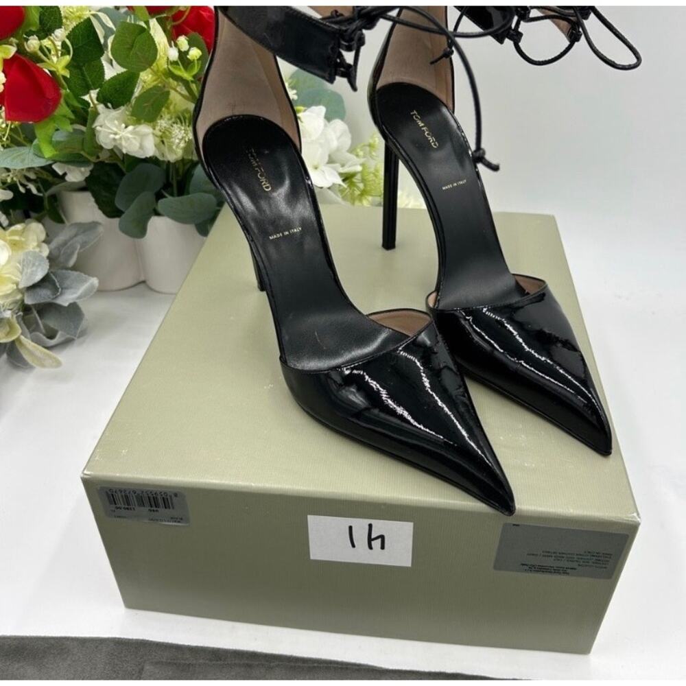 Tom Ford Black Patent Leather Women ankle tie 105 mm pumps size 41 made Italy - Picture 4 of 16